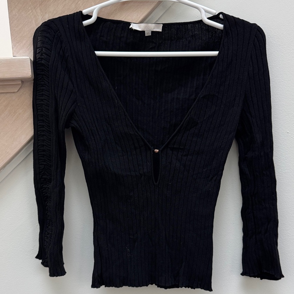 Roberto Cavalli Black Ribbed V-Neck Blouse